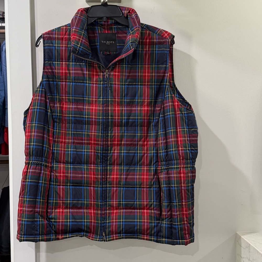 Talbots Plaid Puffer Vest - Red and Blue